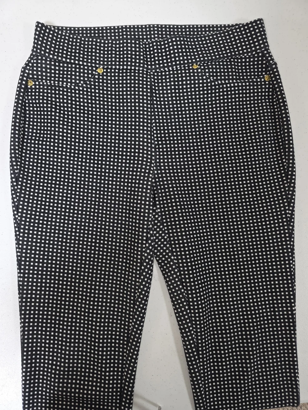 🤍🖤💼 Michael Kors Black & White Check Pull-On Legging Pants Stretch Slim Fit M